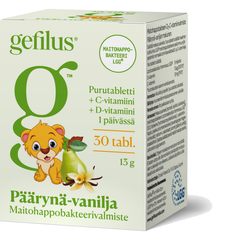 Gefilus +D Pear-Vanilla chewable tablets